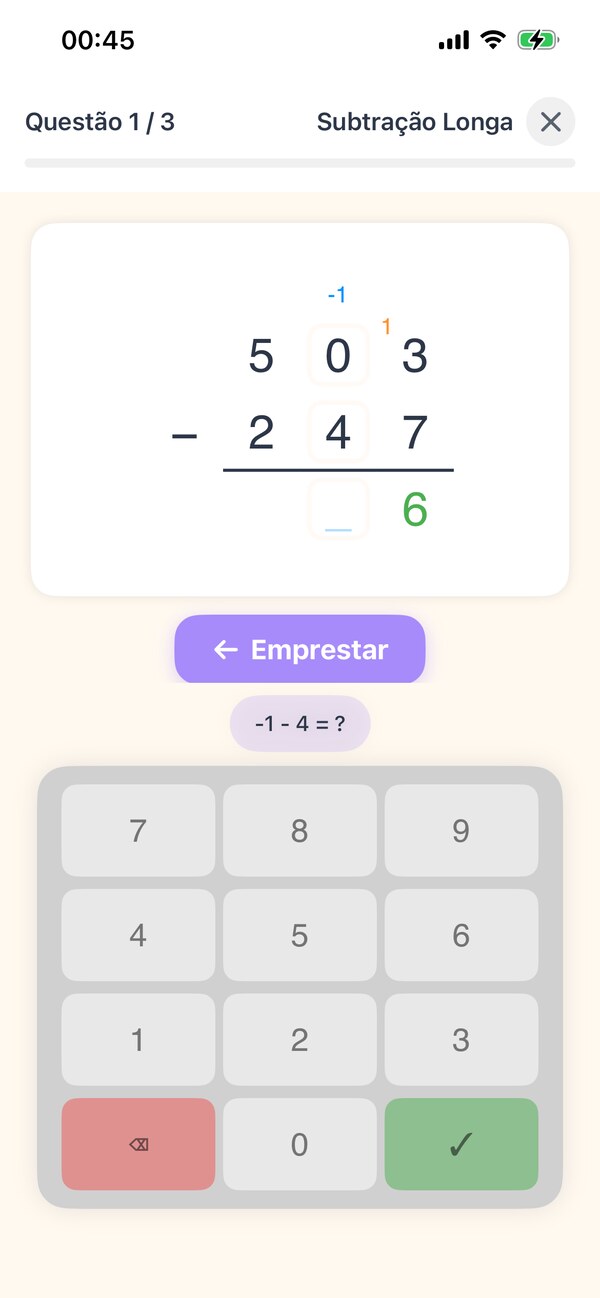 Subtração passo a passo
